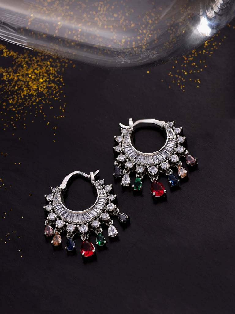 Silver Plated Ad Studded Hoop Earrings : ABDWE19