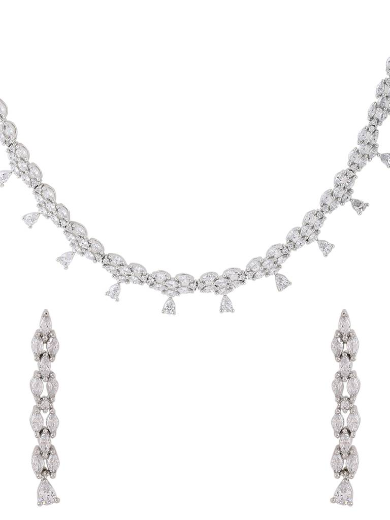 Silver Plated American Diamond Studded Handcrafted Jewellery Set : ABDWJS01