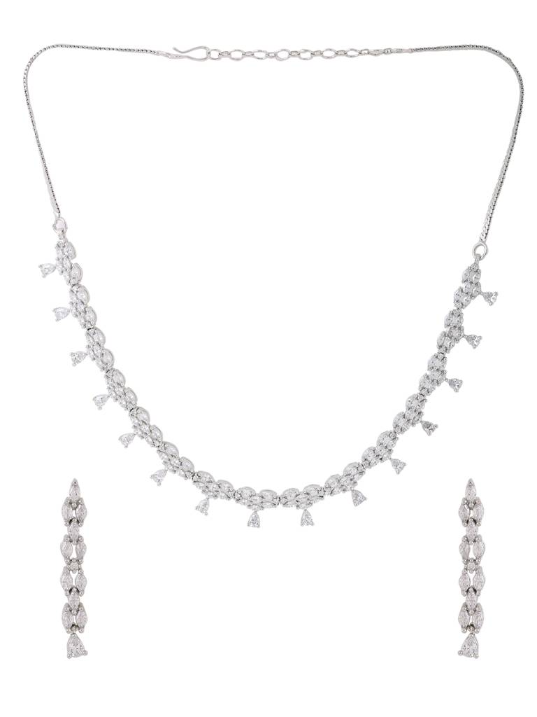 Silver Plated American Diamond Studded Handcrafted Jewellery Set : ABDWJS01