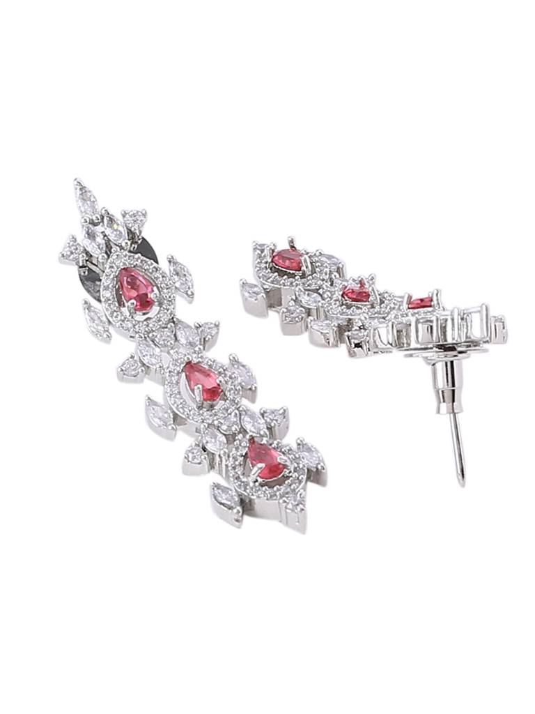Silver Plated Ad & Red Stone Studded Sleek Jewellery Set : ABDWJS02