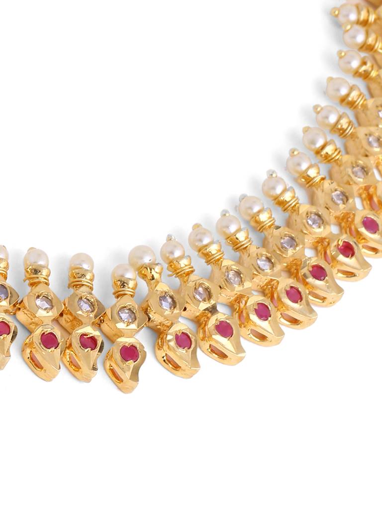 Gold Toned & Pink Handcrafted Jadau Jewellery Set : ABGDJS03