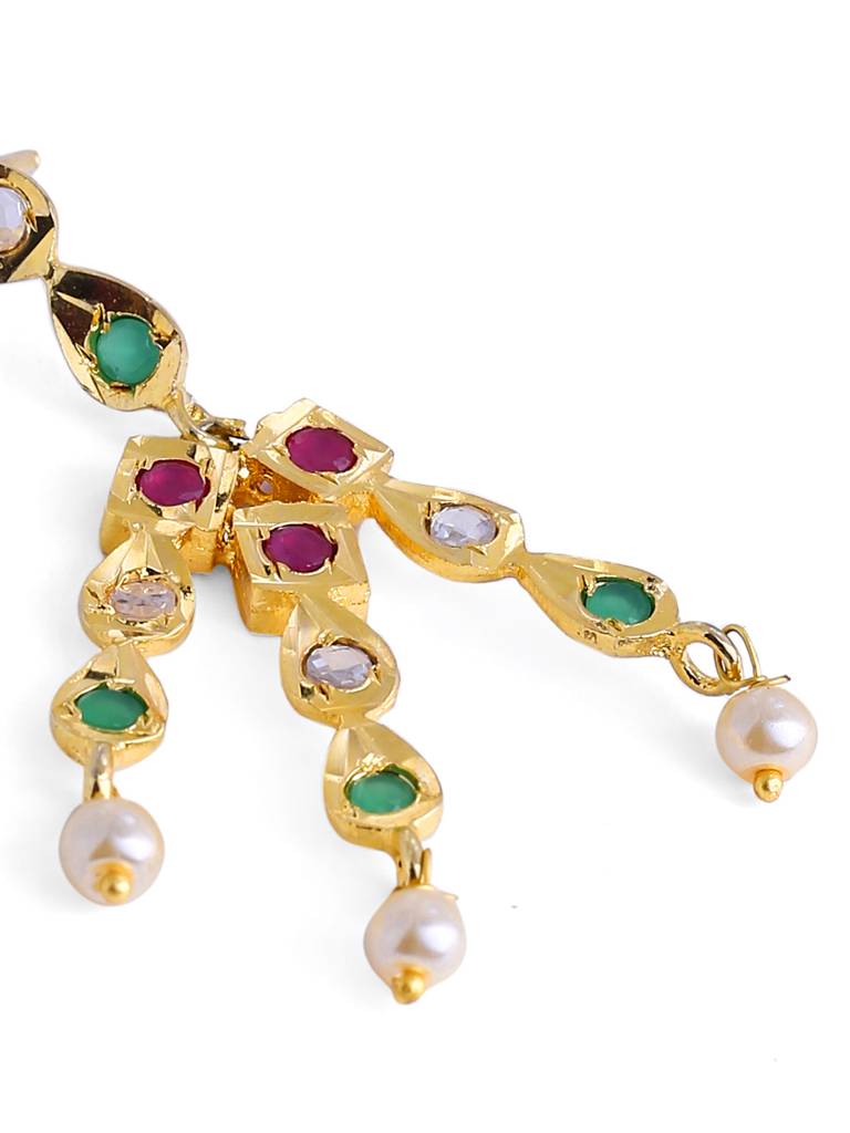 Gold Toned & Multi Color Handcrafted Jadau Jewellery Set For Women : ABGDJS04