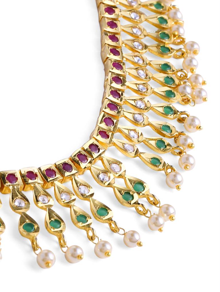 Gold Toned & Multi Color Handcrafted Jadau Jewellery Set For Women : ABGDJS04