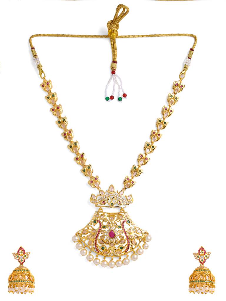Gold Toned & Multi Color Handcrafted Jadau Jewellery Set : ABGDJS09