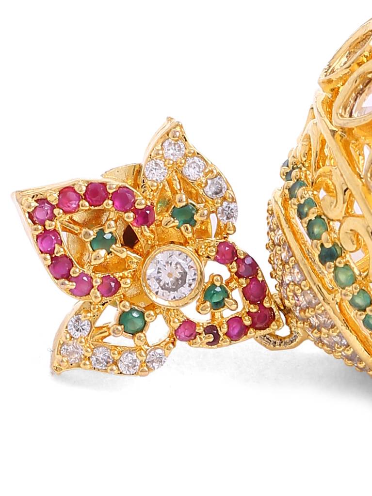Gold Toned & Multi Color Handcrafted Jadau Jewellery Set : ABGDJS09