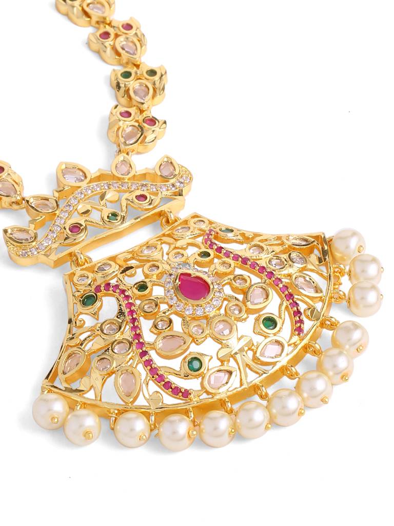 Gold Toned & Multi Color Handcrafted Jadau Jewellery Set : ABGDJS09
