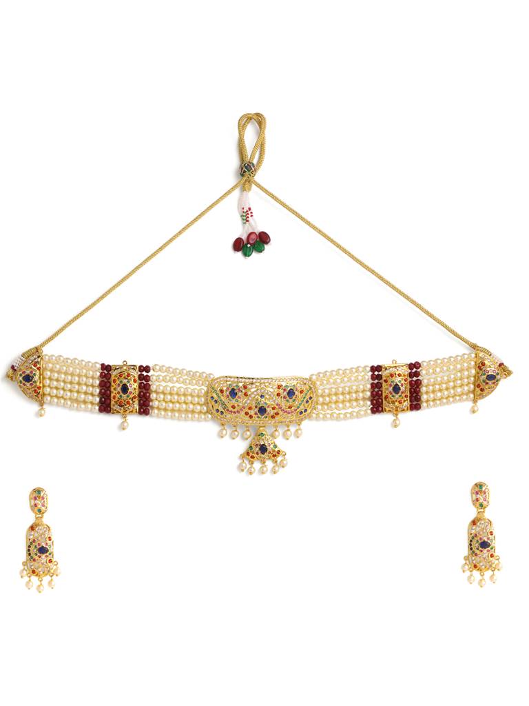 Gold Toned Beaded Jadau Jewellery Set : ABGDJS11