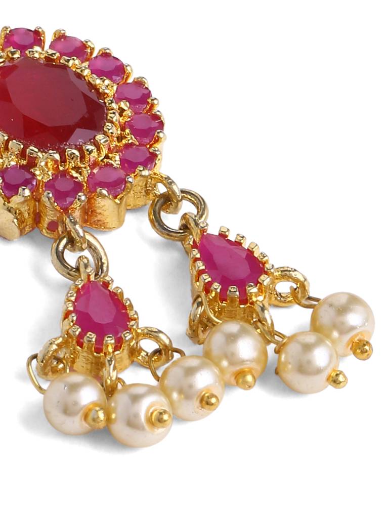 Gold Toned & Pink Stone-Studded Jewellery Set : ABGDJS12