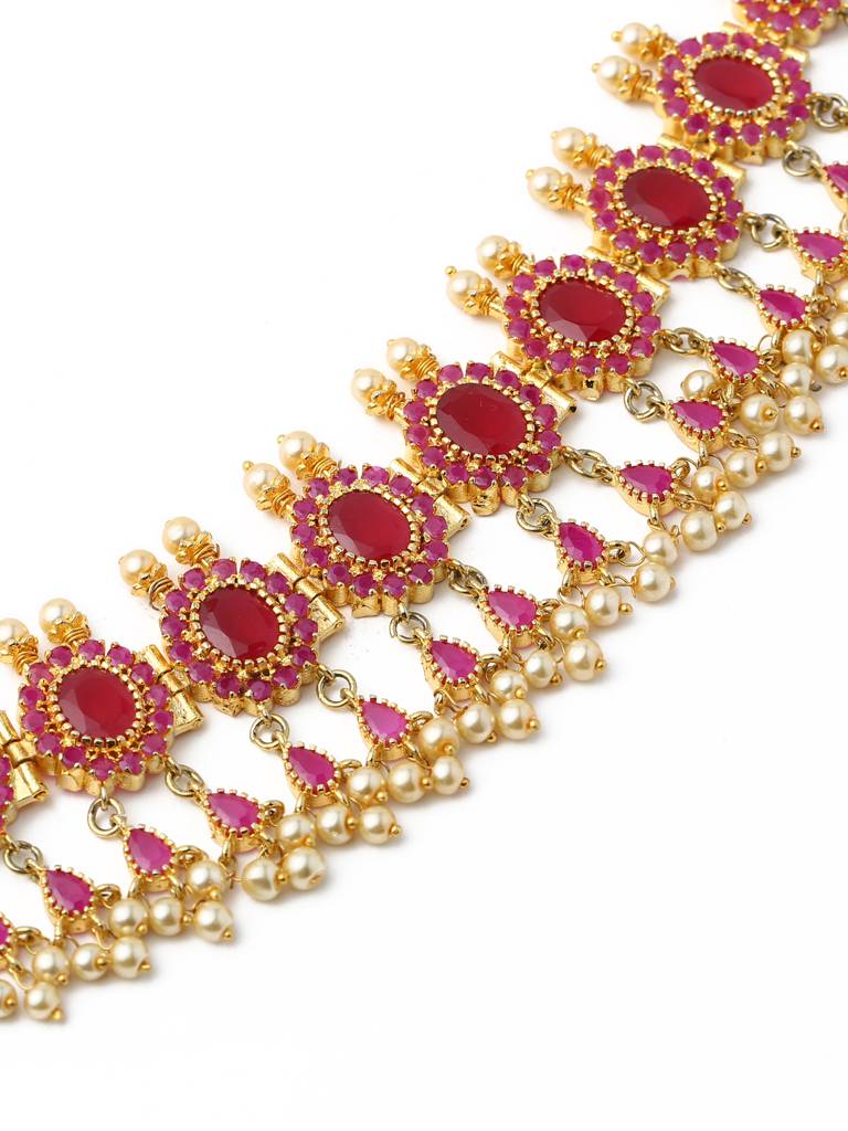 Gold Toned & Pink Stone-Studded Jewellery Set : ABGDJS12