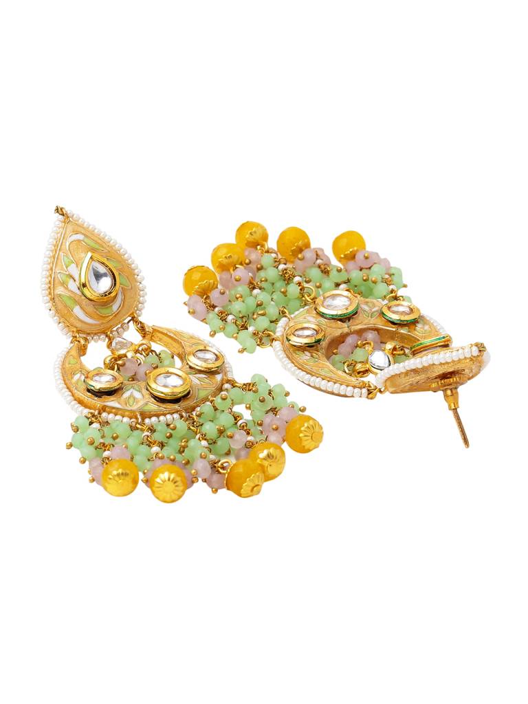 Yellow Gold Plated Meenkari And Kundan Stone Studded Handcrafted Chandbali : ABMJE01