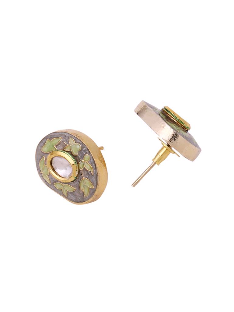 18K Gold Plated Handcrafted Meena Oval Grey Studs : ABMJE06