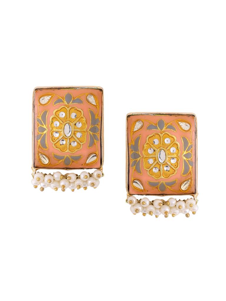 Meena Square Peach Studs : ABMJE07