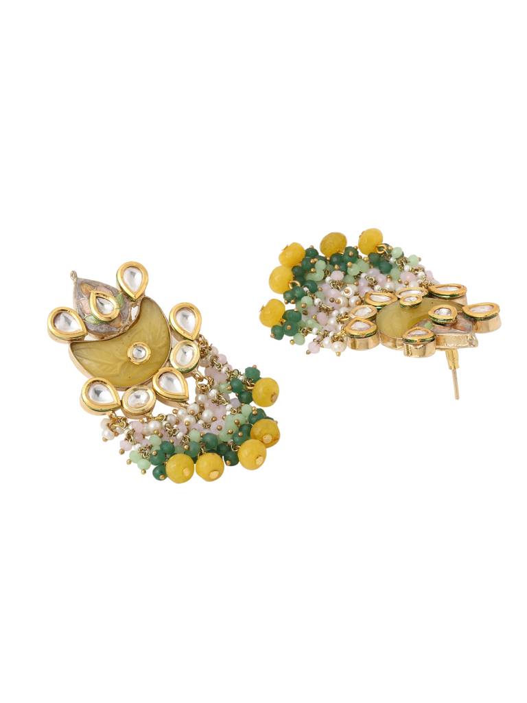 Yellow & Green 18K Gold Plated Meenakari Kundan Studded Handcrafted Chandbali : ABMJE10
