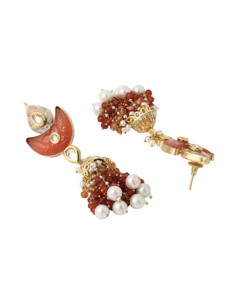 18K Gold Plated Meenkari And Kundan Studded Handcrafted Jhumka : ABMJE12
