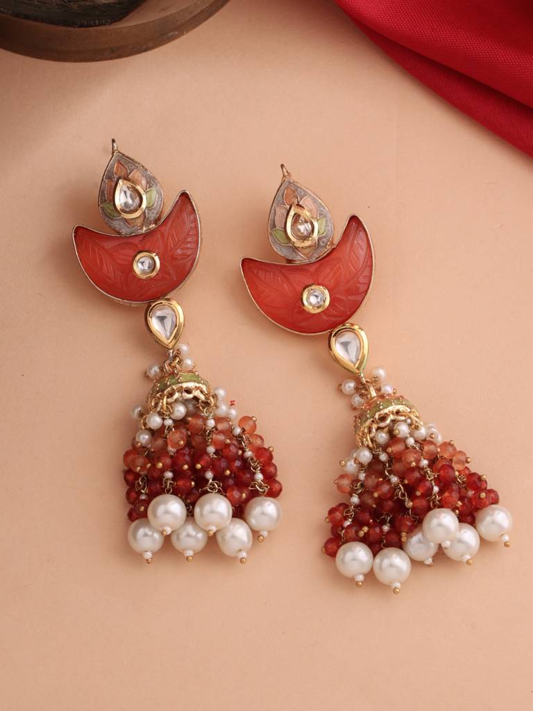 18K Gold Plated Meenkari And Kundan Studded Handcrafted Jhumka : ABMJE12