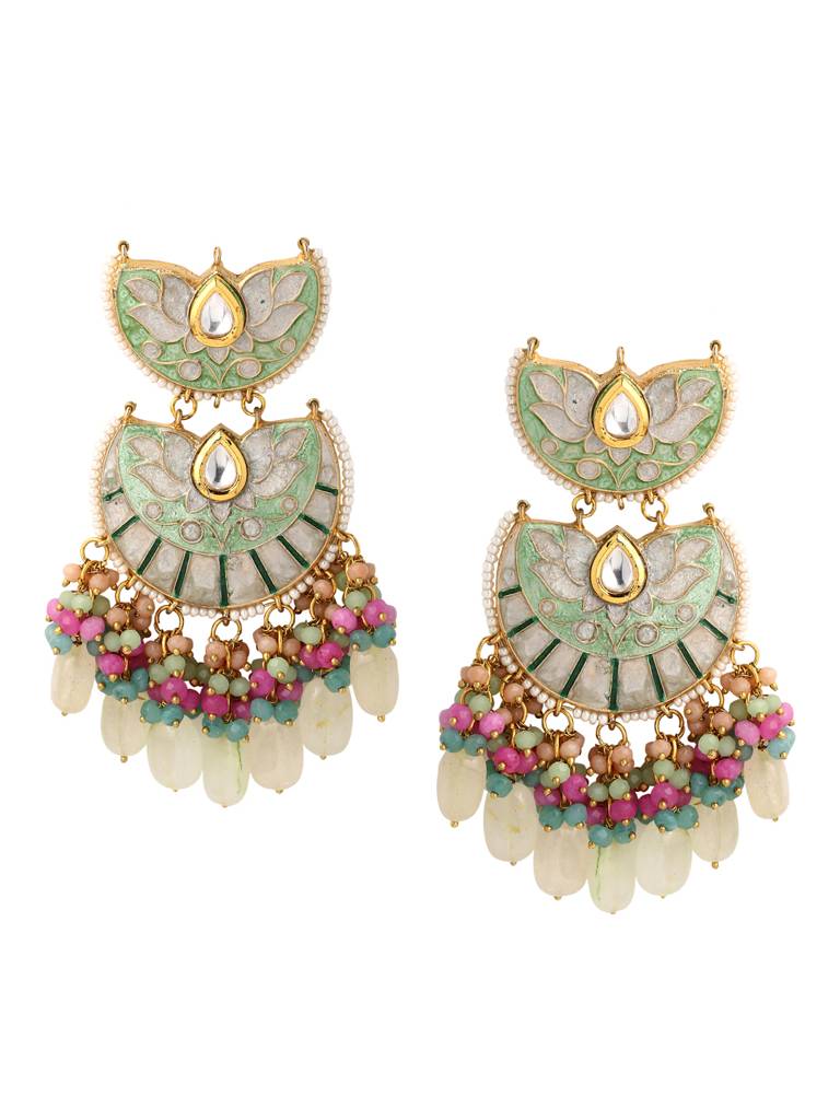 Mint Green & White 18K Gold Plated Meenakari Kundan Studded Handcrafted Chandbali : ABMJE14