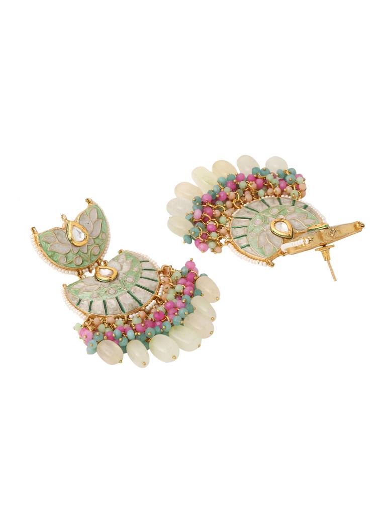 Mint Green & White 18K Gold Plated Meenakari Kundan Studded Handcrafted Chandbali : ABMJE14