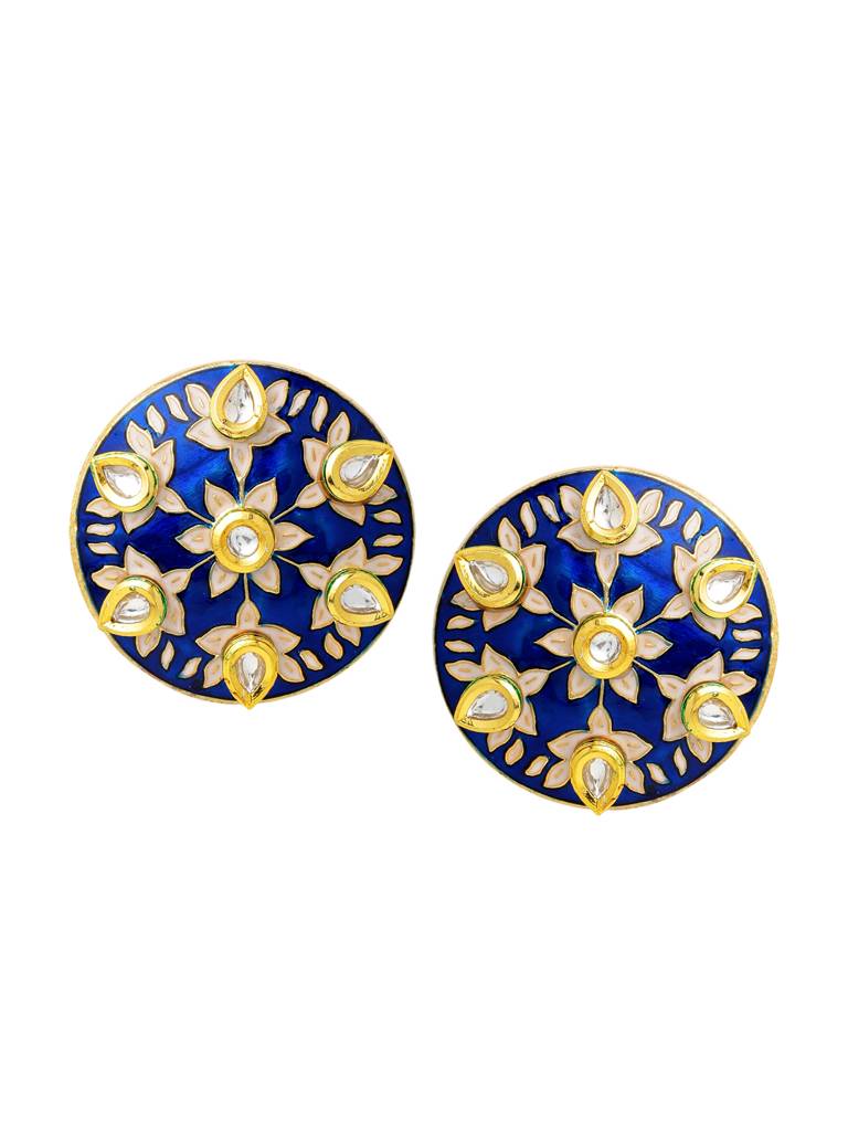 Blue Meenakari Gold Plated Kundan Handcrafted Circular Shaped Studs : ABMJE15