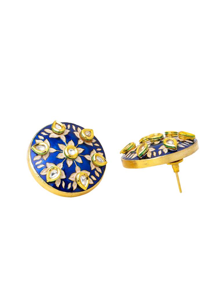 Blue Meenakari Gold Plated Kundan Handcrafted Circular Shaped Studs : ABMJE15