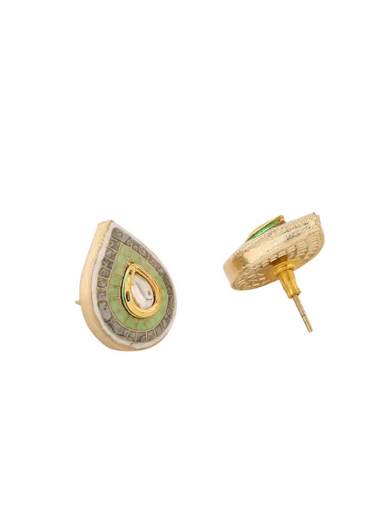 Handcrafted 18K Gold Plated Green Meena Tear Shape Studs : ABMJE19