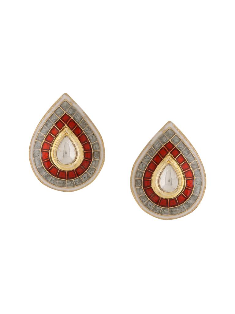 Handcrafted 18K Gold Plated Red Meena Tear Shape Studs : ABMJE20