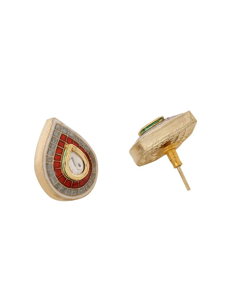 Handcrafted 18K Gold Plated Red Meena Tear Shape Studs : ABMJE20