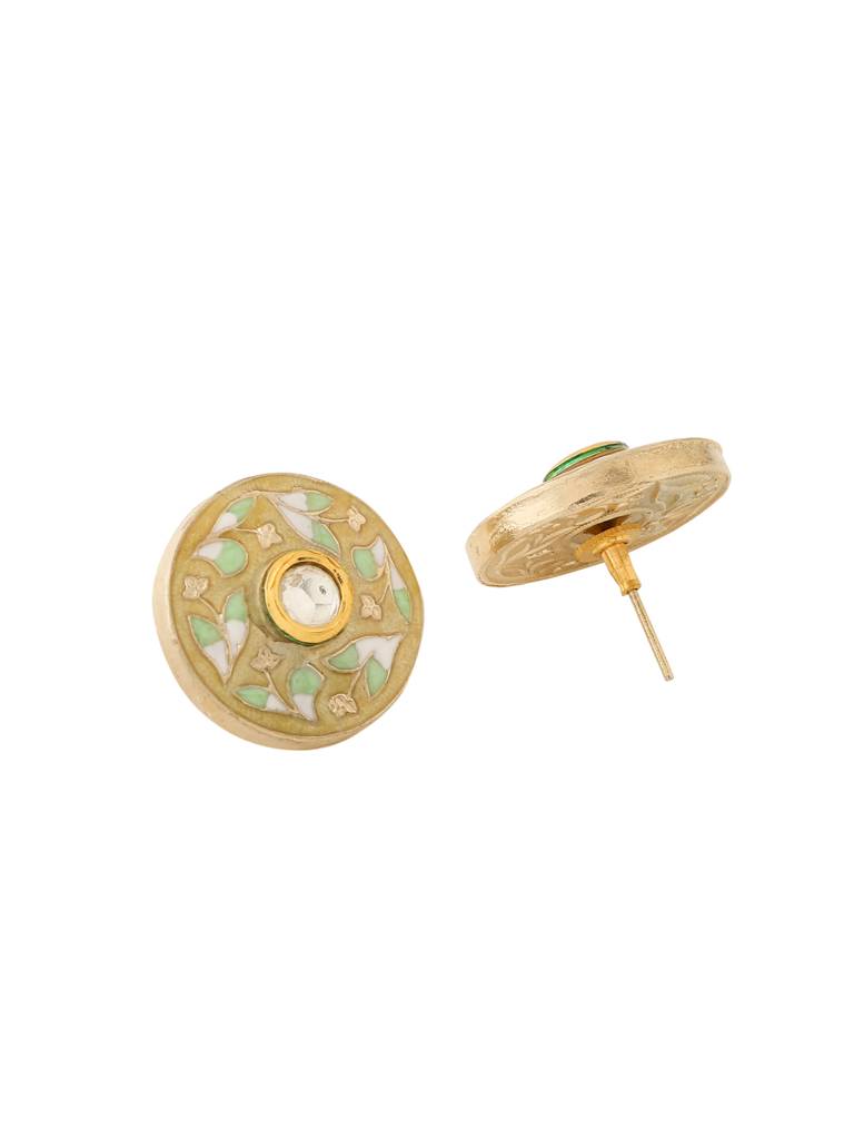 Handcrafted 18K Gold Plated Meena Yellow Round Studs : ABMJE21