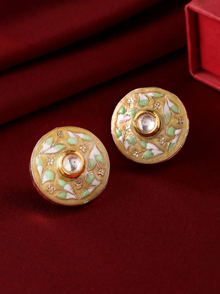 Handcrafted 18K Gold Plated Meena Yellow Round Studs : ABMJE21