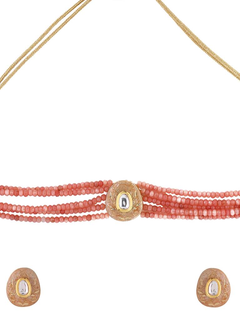 18K Gold Plated Pink Meenakari Choker Set : ABMJJS01