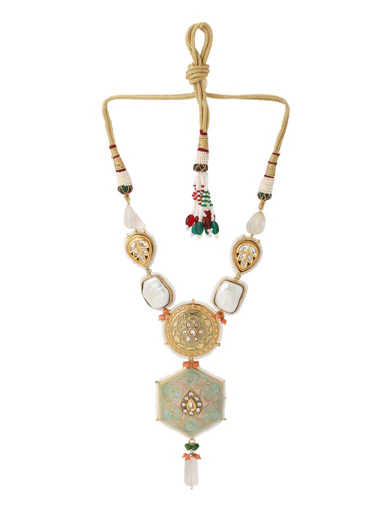 Sea Green 18K Gold Plated Handcrafted Meenakari Kundan Studded Jewellery Set : ABMJJS06
