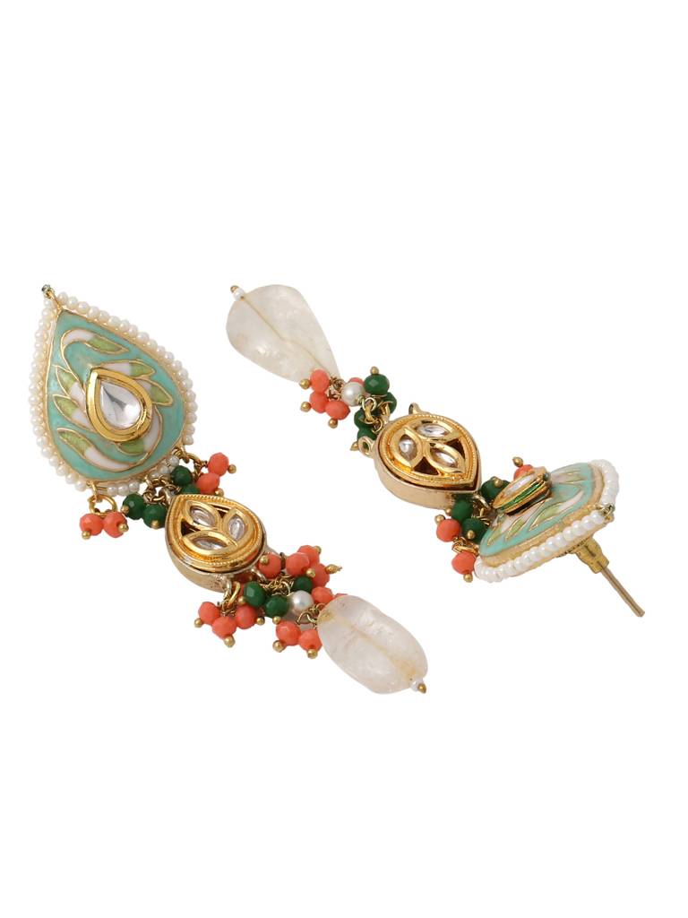 Sea Green 18K Gold Plated Handcrafted Meenakari Kundan Studded Jewellery Set : ABMJJS06