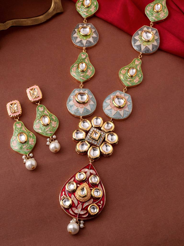18K Gold Plated Multi Color Meenakari Contemporary Handcrafted Jewellery Set : ABMJJS17