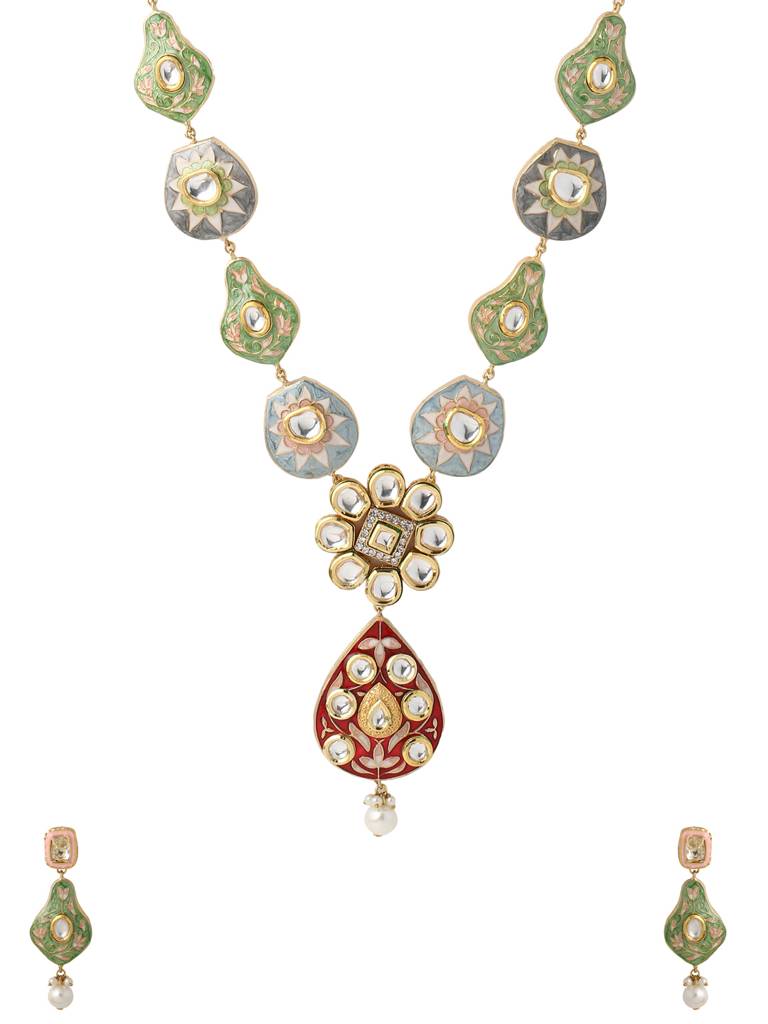 18K Gold Plated Multi Color Meenakari Contemporary Handcrafted Jewellery Set : ABMJJS17