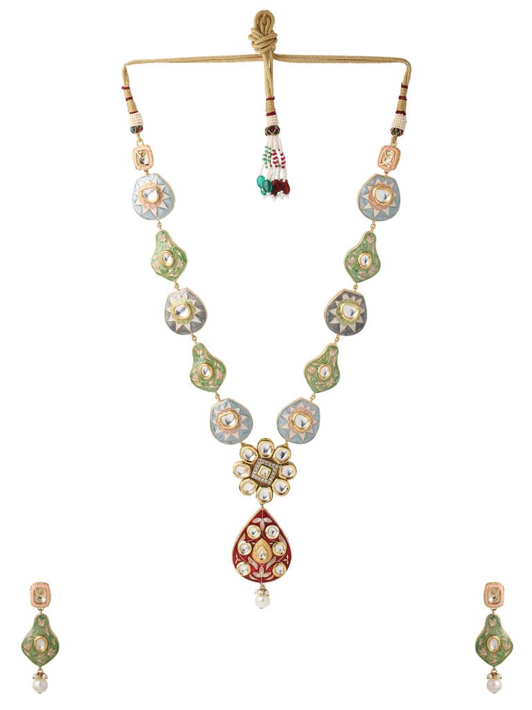 18K Gold Plated Multi Color Meenakari Contemporary Handcrafted Jewellery Set : ABMJJS17