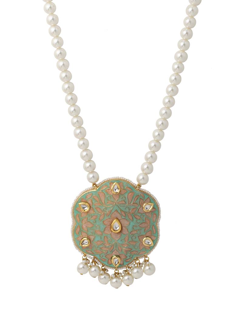 Gold Plated Sea Green Kundan Studded Meenakari Necklace : ABMJN03