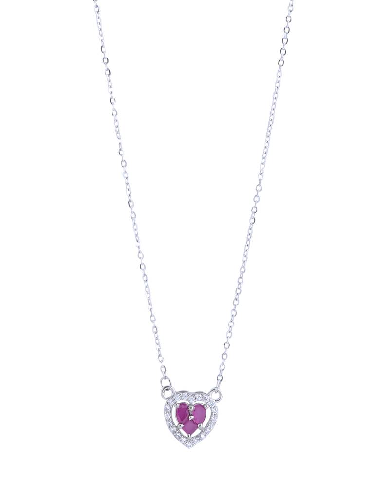 Pink Heart Shaped Silver Plated Necklace : ABOAN05