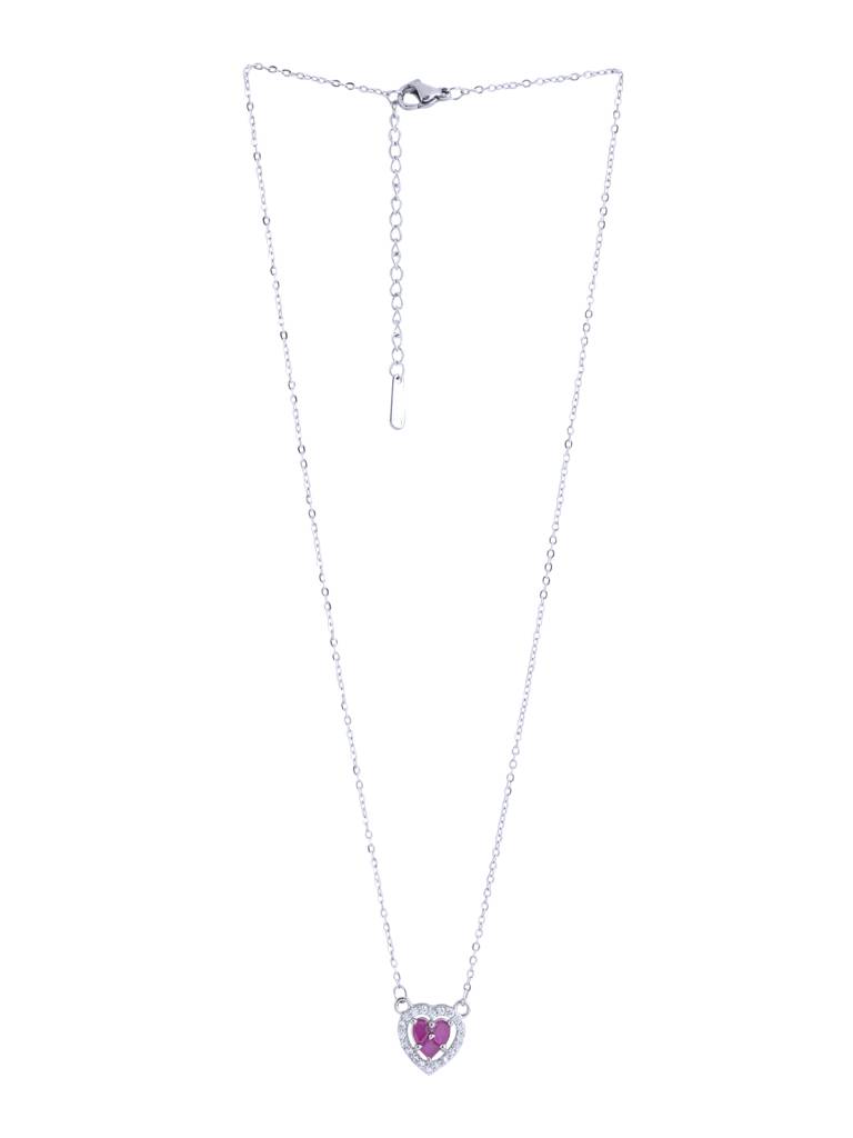 Pink Heart Shaped Silver Plated Necklace : ABOAN05