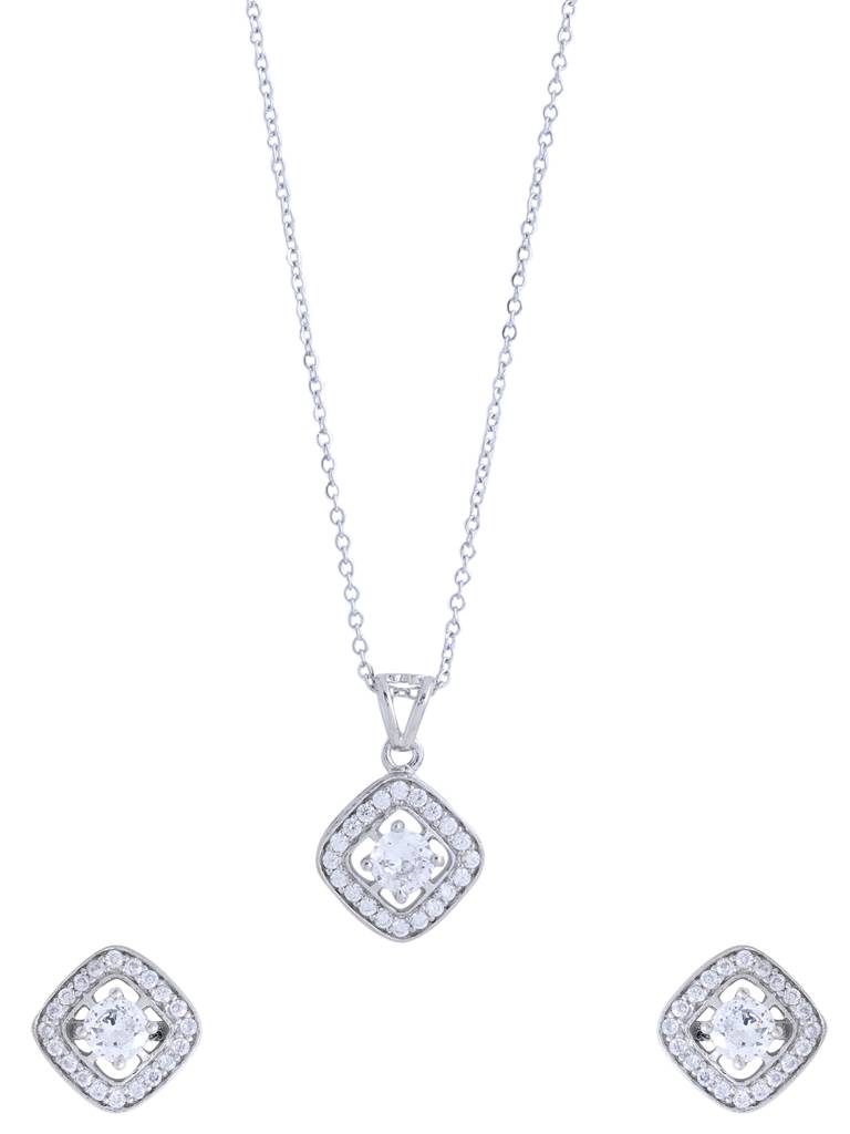 Silver Plated American Diamond Studded Pendant Set. : ABOAPS01