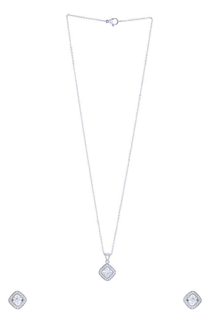 Silver Plated American Diamond Studded Pendant Set. : ABOAPS01