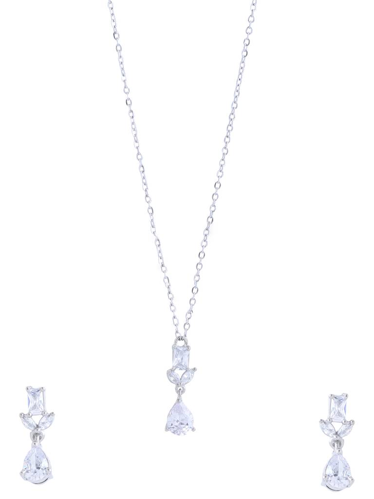 Silver Plated American Diamond Studded Pendant Set : ABOAPS02