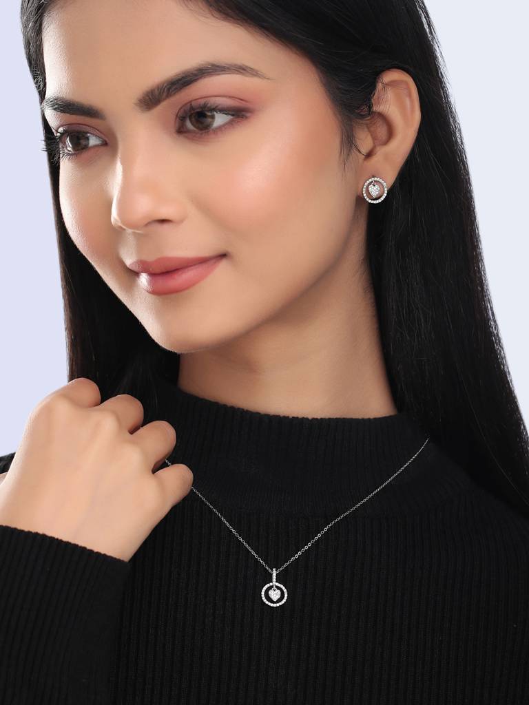 Silver Plated Heart Shaped Pendant Set : ABOAPS03