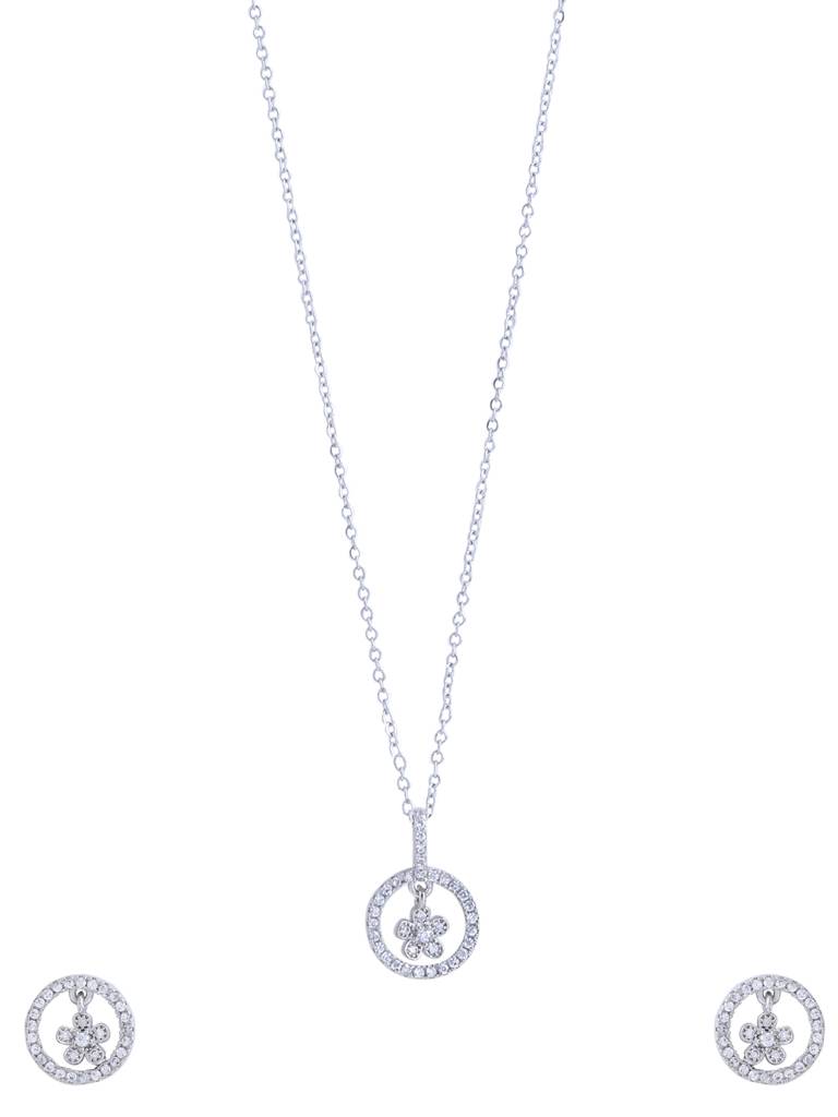 Silver Plated Flower Shaped Pendant Set : ABOAPS04