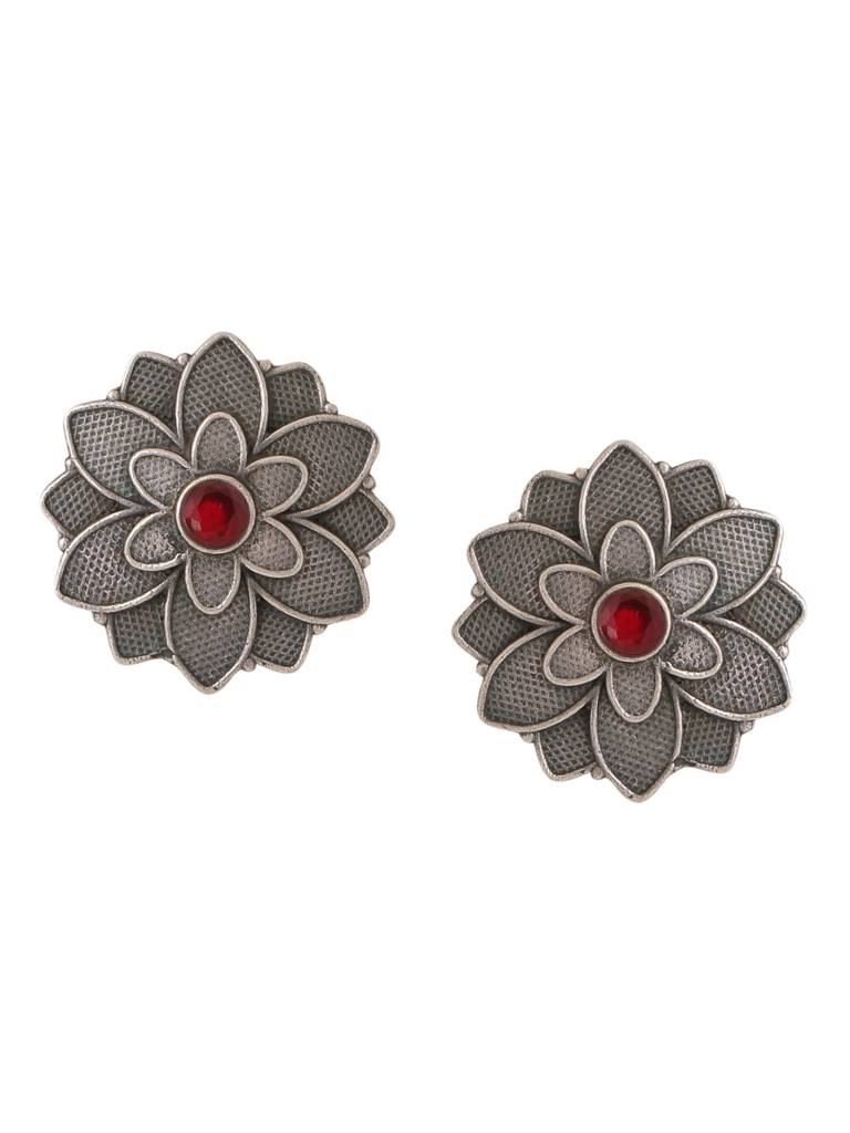Silver Plated Oxidised Floral Studs : ABOSE02
