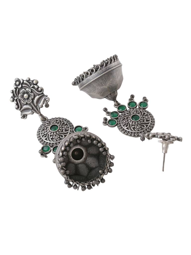 Silver Plated Oxidised Green Jhumkas : ABOSE12