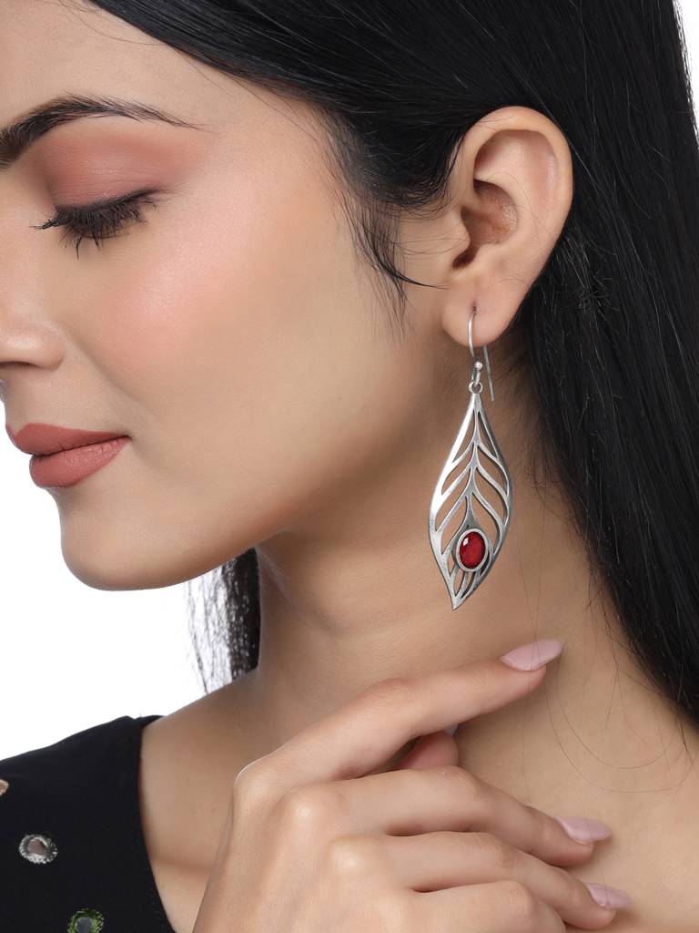 Silver Plated Oxidised Leaf Shaped Earrings : ABOSE13