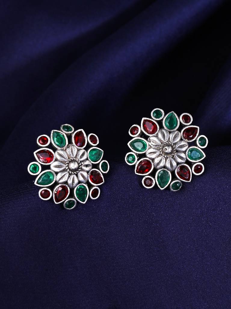 Silver Plated Oxidised Multicolor Studs : ABOSE15