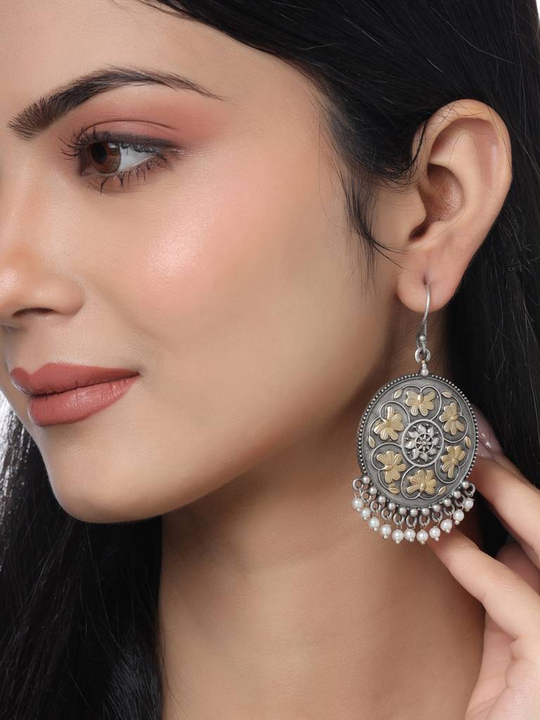 Silver Plated Oxidised Dual Tone Drop Earrings : ABOSE17