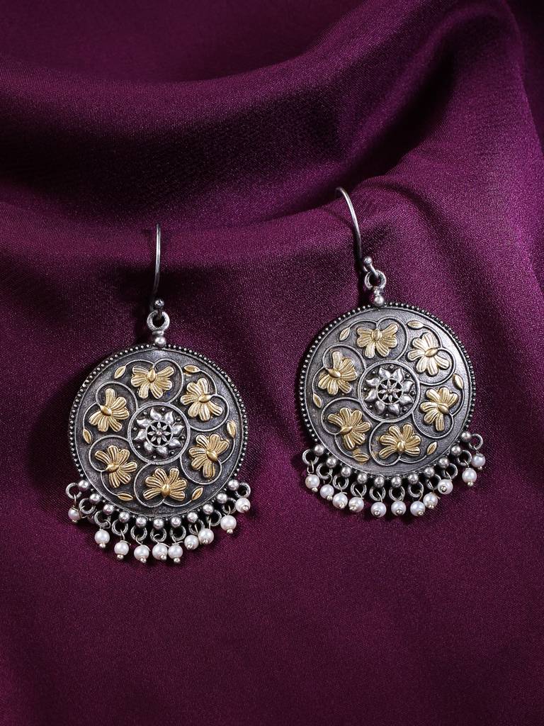 Silver Plated Oxidised Dual Tone Drop Earrings : ABOSE17