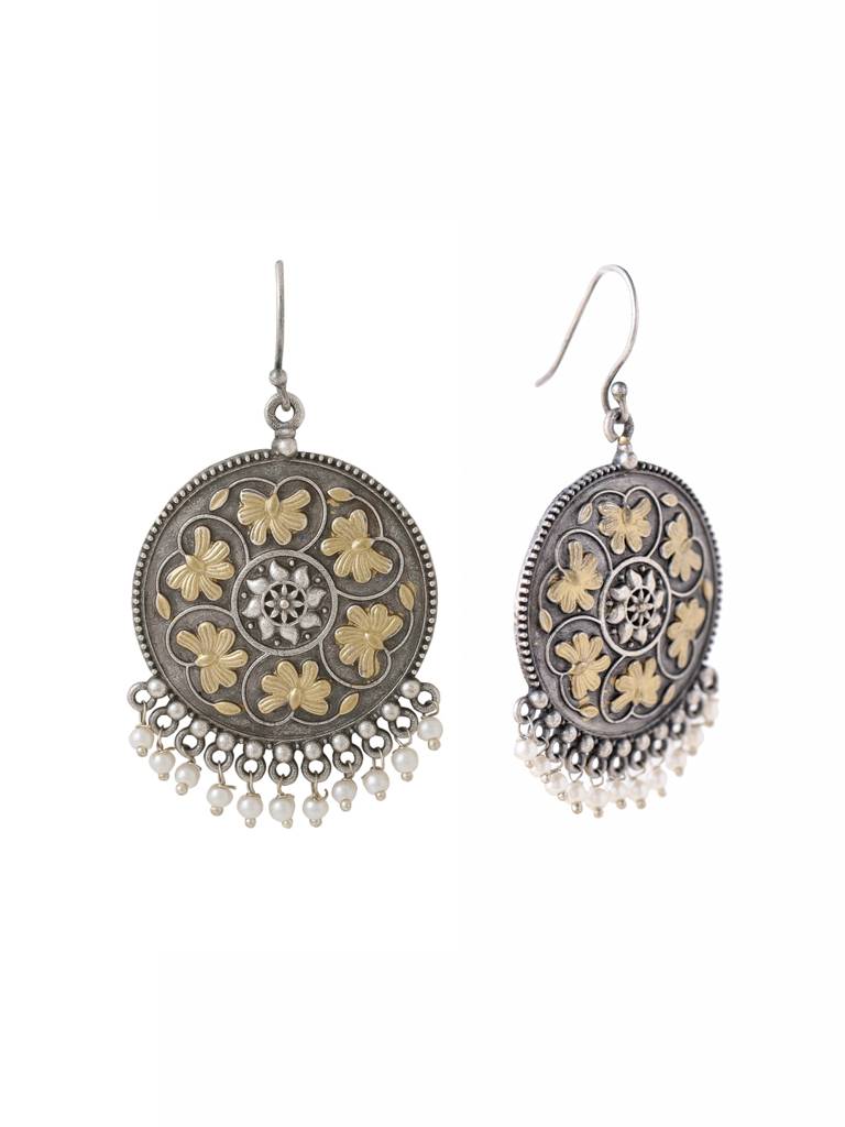 Silver Plated Oxidised Dual Tone Drop Earrings : ABOSE17