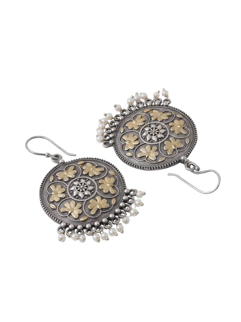 Silver Plated Oxidised Dual Tone Drop Earrings : ABOSE17